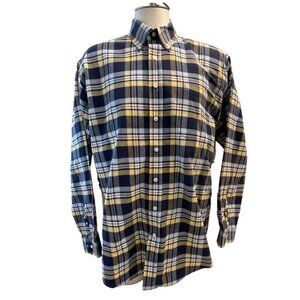 Cinch Button Down Shirt Yellow Navy Plaid Size Large Mens